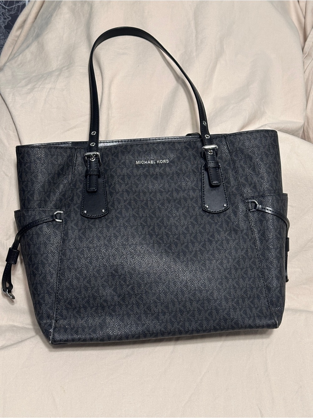 Michael Kors Black MK Logo Tote with Dual Shoulder Straps